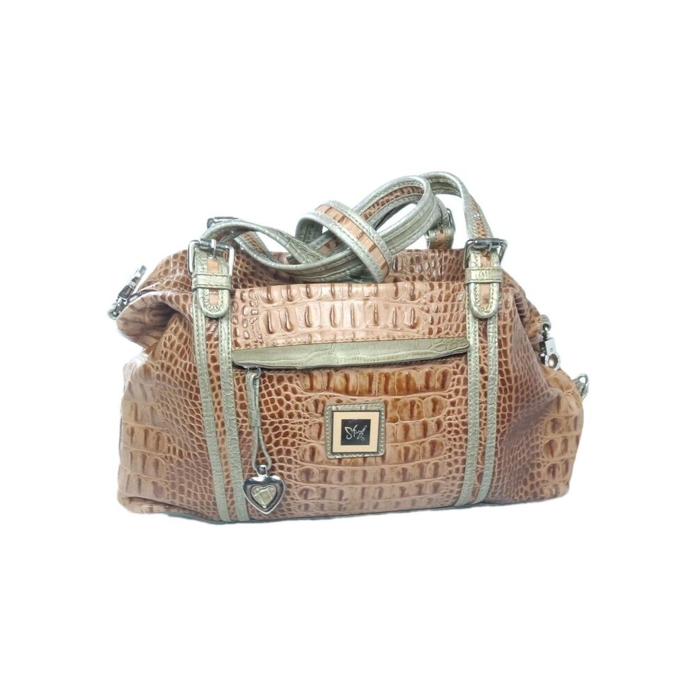 Vintage Sharif Handbag Croco Embossed Leather Satchel Brown